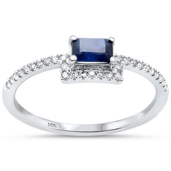 SPECIAL! .53ct G SI 14K White Gold Diamond & Blue Sapphire Gemstone Ring Size 6.5