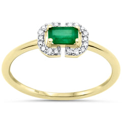 SPECIAL! .40ct G SI 14K Yellow Gold Diamond & Emerald Gemstone Ring Size 6.5