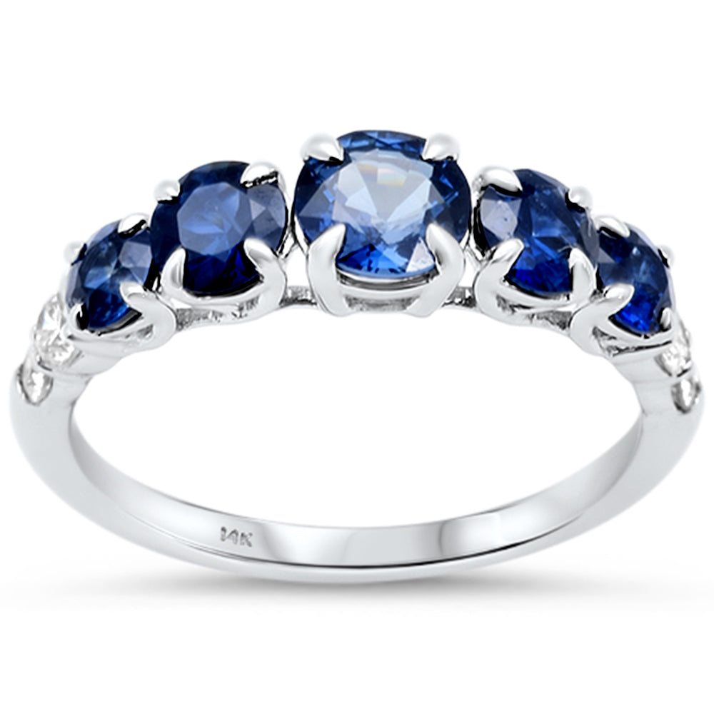 SPECIAL!2.00ct G SI 14K White Gold Diamond & Blue Sapphire Gemstone Ring Size 6.5