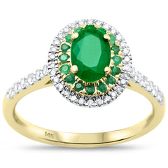 SPECIAL!1.10ct G SI 14K Yellow Gold Diamond & Emerald Gemstone Halo Ring Size 6.5