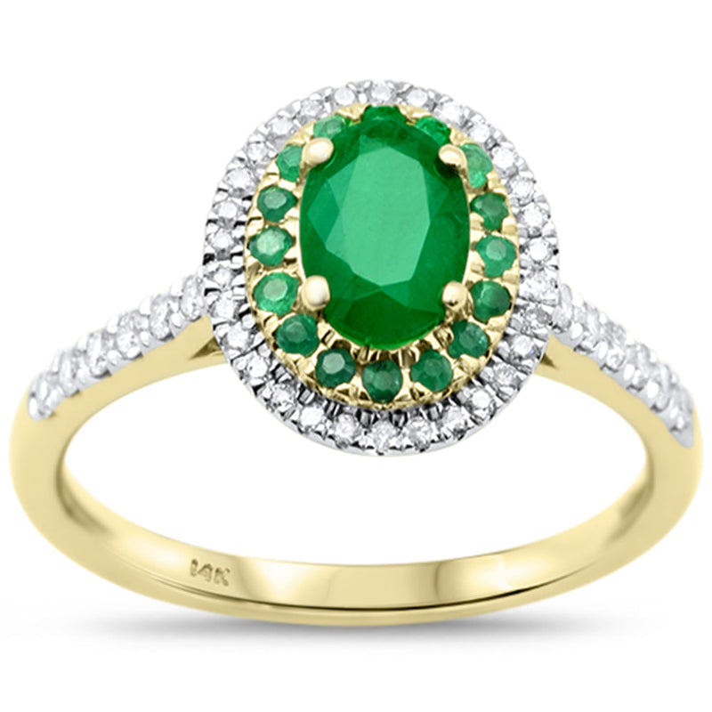 SPECIAL!1.10ct G SI 14K Yellow Gold Diamond & Emerald Gemstone Halo Ring Size 6.5