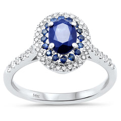 SPECIAL!1.31ct G SI 14K White Gold Diamond & Blue Sapphire Gemstone Halo Ring Size 6.5
