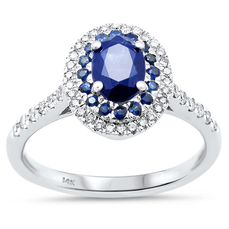 SPECIAL!1.31ct G SI 14K White Gold Diamond & Blue Sapphire Gemstone Halo Ring Size 6.5