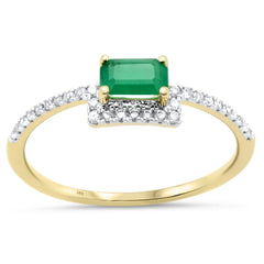 SPECIAL! .46ct G SI 14K Yellow Gold Diamond & Emerald Gemstone Band Ring Size 6.5