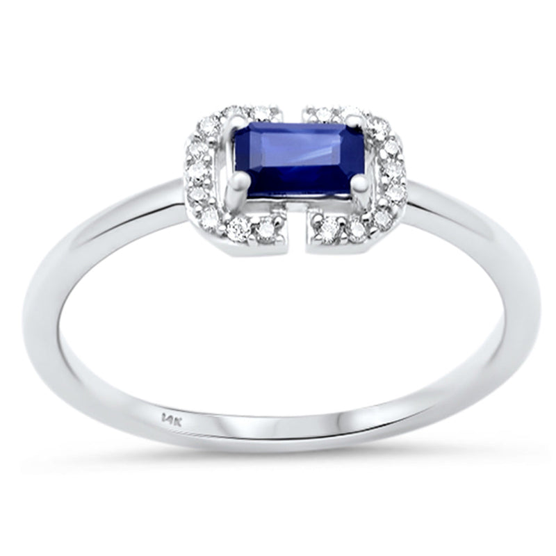 SPECIAL! .47ct G SI 14K White Gold Diamond & Blue Sapphire Gemstone Band Ring Size 6.5