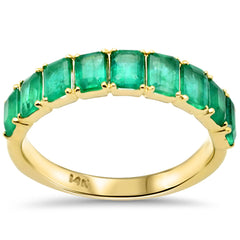 SPECIAL!1.91ct G SI 14K Yellow Gold Emerald Gemstone Half Eternity Band Ring Size 6.5