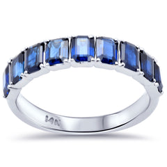 SPECIAL!2.14ct G SI 14K White Gold Blue Sapphire Gemstone Half Eternity Band Ring Size 6.5