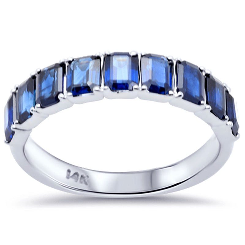 SPECIAL!2.14ct G SI 14K White Gold Blue Sapphire Gemstone Half Eternity Band Ring Size 6.5