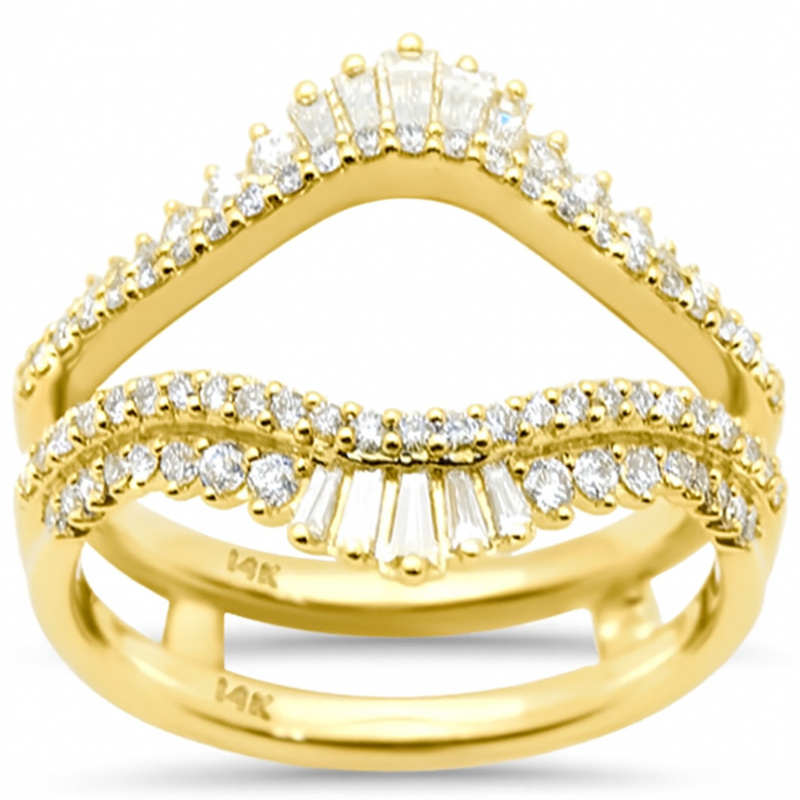 SPECIAL! .61ct G SI 14K Yellow Gold Round & Baguette Diamond Open Ring Guard Size 6.5