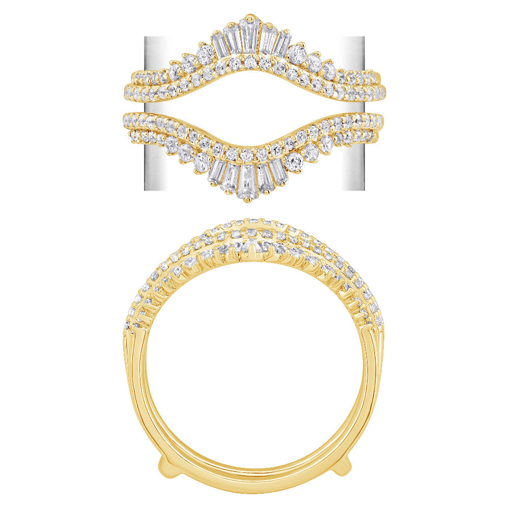 SPECIAL! .61ct G SI 14K Yellow Gold Round & Baguette Diamond Open Ring Guard Size 6.5