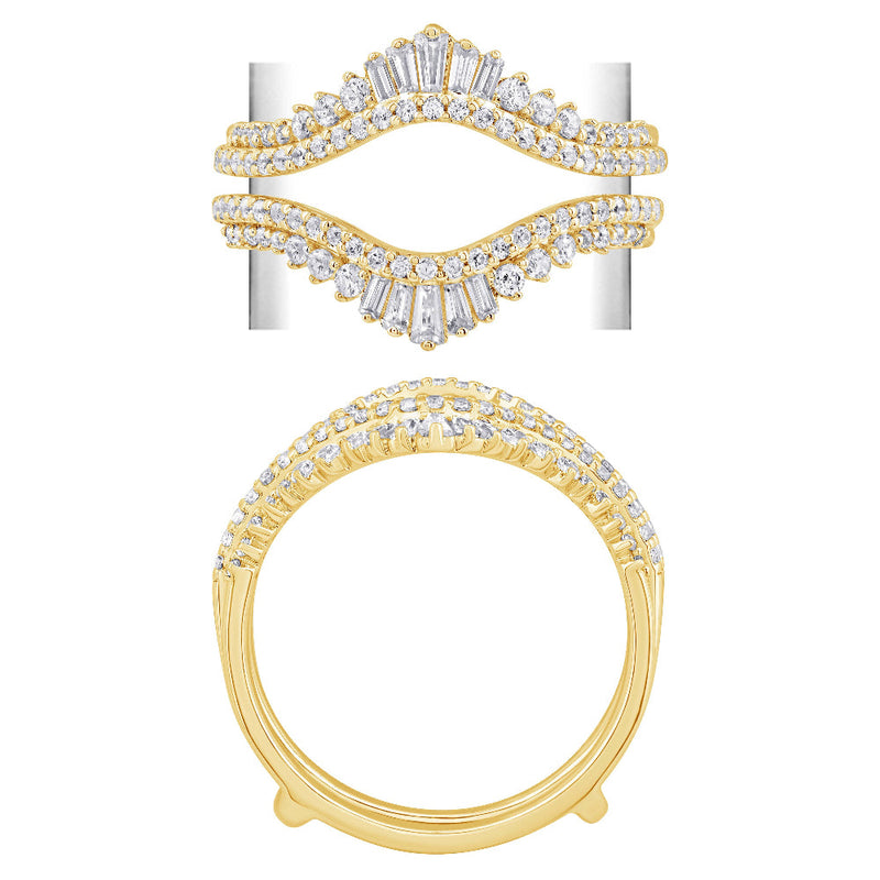 SPECIAL! .61ct G SI 14K Yellow Gold Round & Baguette Diamond Open Ring Guard Size 6.5