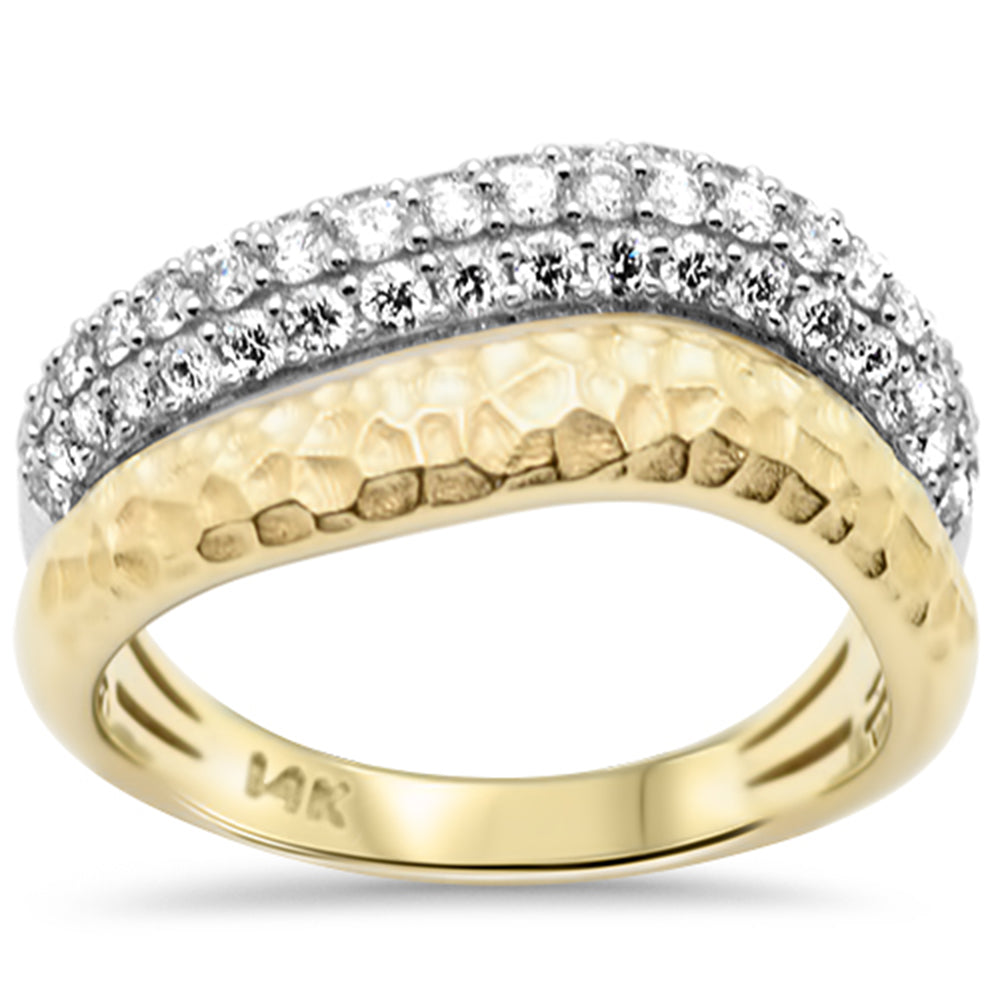 SPECIAL!.71ct G SI 14K Two Tone Gold Round Diamond Dome Hammer Finish Double Band Ring Size 6.5