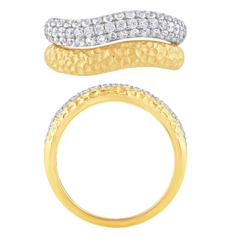 SPECIAL!.71ct G SI 14K Two Tone Gold Round Diamond Dome Hammer Finish Double Band Ring Size 6.5