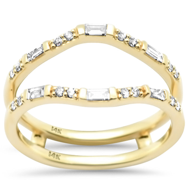 SPECIAL!.26ct G SI 14K Yellow Gold Round & Baguette Open Ring Guard Band Size 6.5