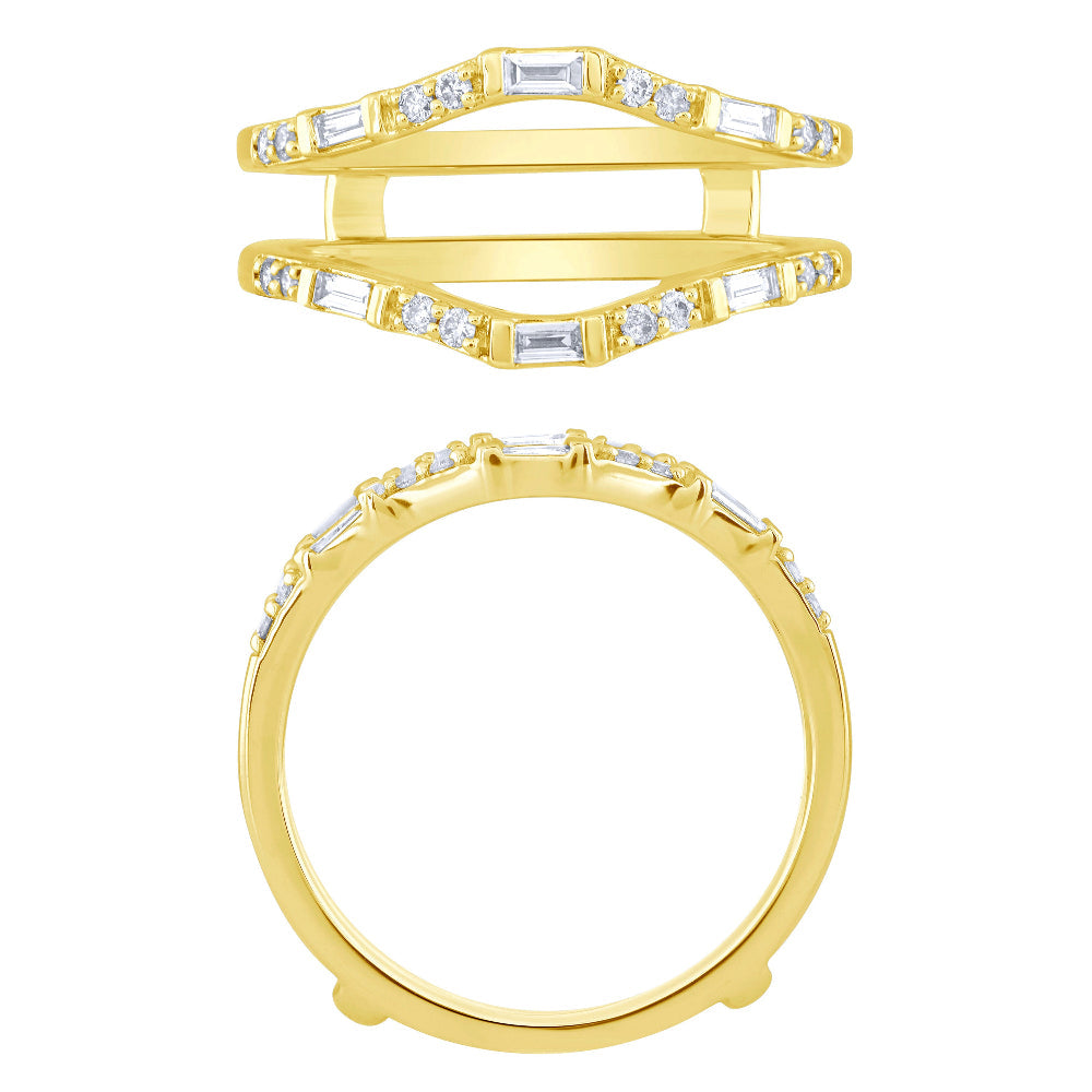 SPECIAL!.26ct G SI 14K Yellow Gold Round & Baguette Open Ring Guard Band Size 6.5