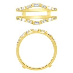 SPECIAL!.26ct G SI 14K Yellow Gold Round & Baguette Open Ring Guard Band Size 6.5