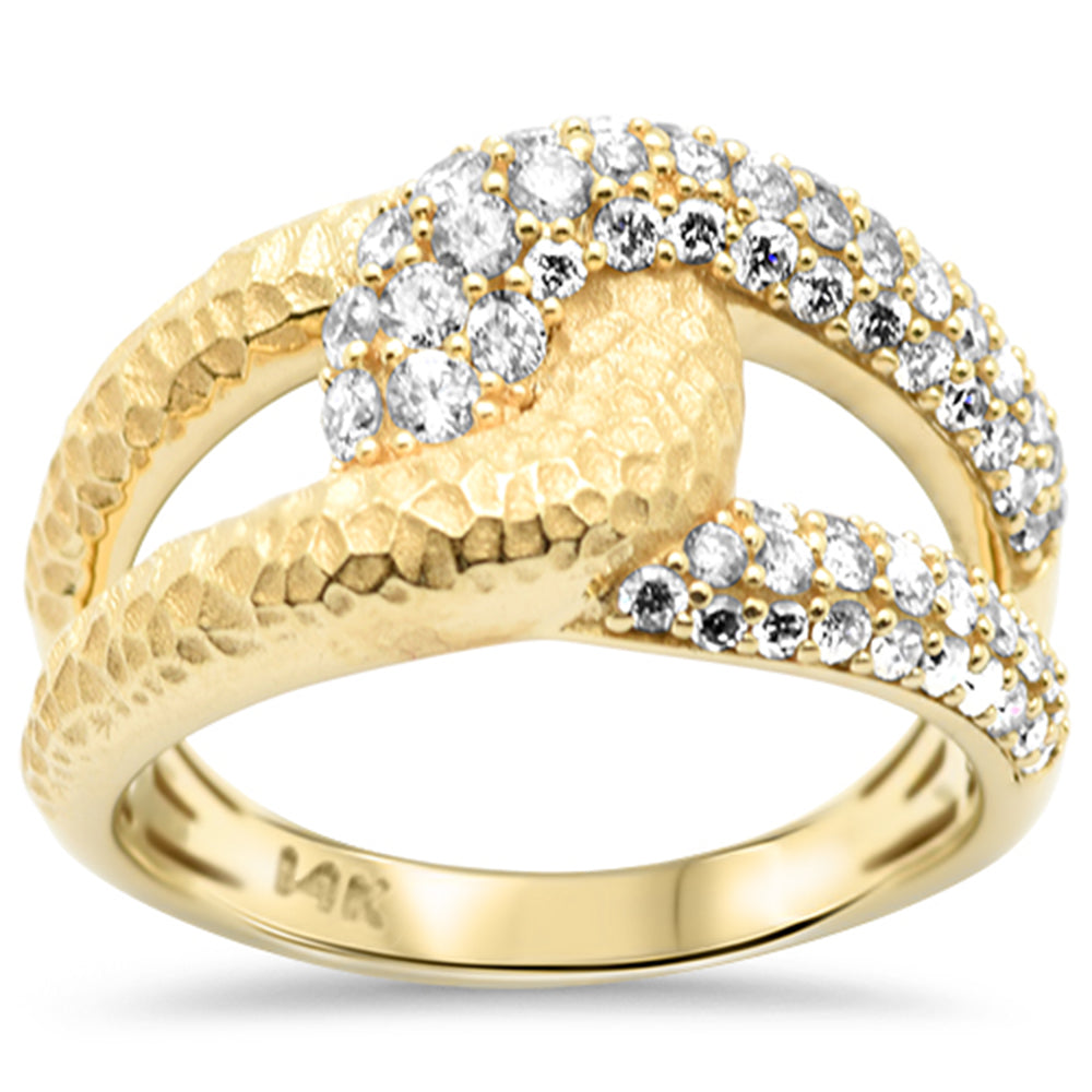 SPECIAL!.74ct G SI 14K Yellow Gold Round Diamond Interlocking Hammer Finish Gold Ring Size 6.5