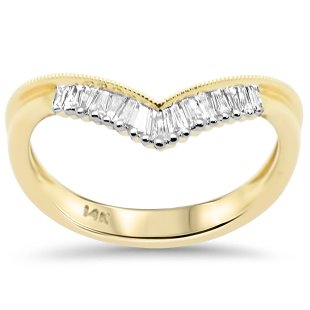 SPECIAL!.17ct G SI 14K Yellow Gold Diamond Baguette Stone Chevron Ring Band Size 6.5