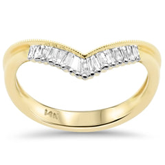 SPECIAL!.17ct G SI 14K Yellow Gold Diamond Baguette Stone Chevron Ring Band Size 6.5