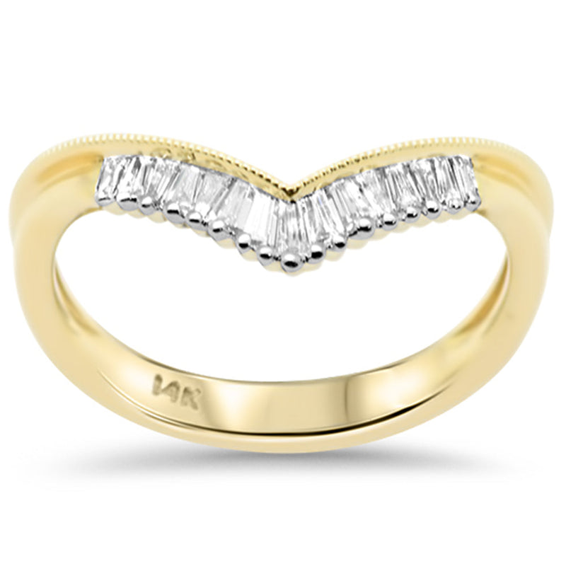 SPECIAL!.17ct G SI 14K Yellow Gold Diamond Baguette Stone Chevron Ring Band Size 6.5