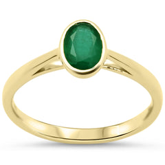 SPECIAL!.72ct G SI 14KT Yellow Gold Oval Shape Emerald Gemstone Solitaire Ring Size 6.5
