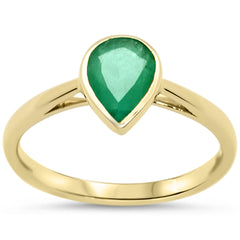 SPECIAL!1.00ct G SI 14KT Yellow Gold Pear Shape Emerald Gemstone Solitaire Ring Size 6.5