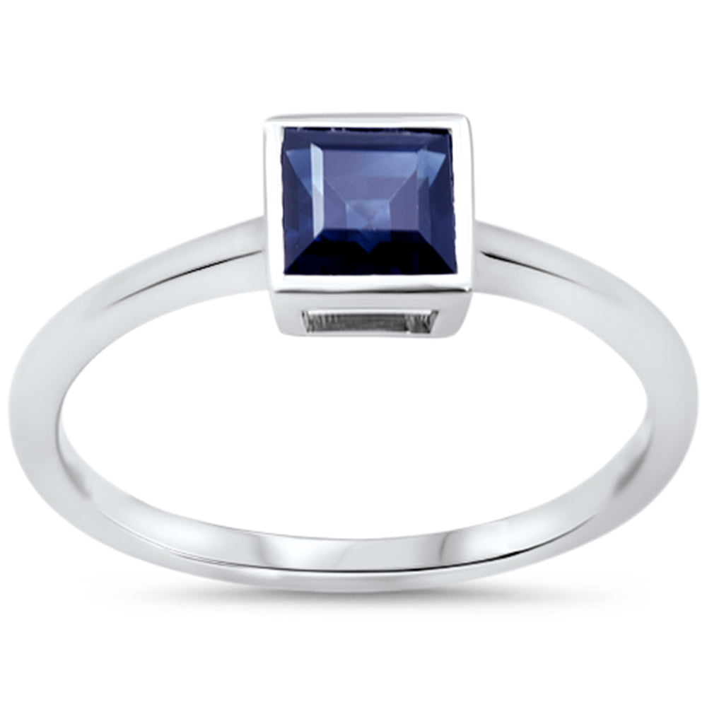 SPECIAL!.90ct G SI 14KT White Gold Princess Cut Blue Sapphire Gemstone Solitaire Ring Size 6.5