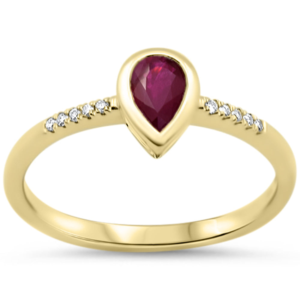 SPECIAL!.61ct G SI 14KT Yellow Gold Diamond & Pear Shape Ruby Gemstone Solitaire Ring Size 6.5