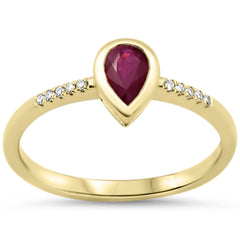 SPECIAL!.61ct G SI 14KT Yellow Gold Diamond & Pear Shape Ruby Gemstone Solitaire Ring Size 6.5