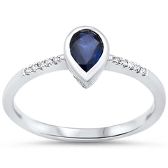 SPECIAL!.46ct G SI 14KT White Gold Diamond & Pear Shape Blue Sapphire Gemstone Ring Size 6.5