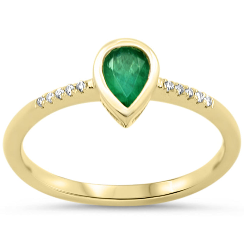 SPECIAL!.49ct G SI 14KT Yellow Gold Diamond & Pear Shape Emerald Gemstone Ring Size 6.5