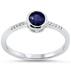 SPECIAL!.57ct G SI 14KT White Gold Diamond & Round Shape Blue Sapphire Gemstone Ring Size 6.5