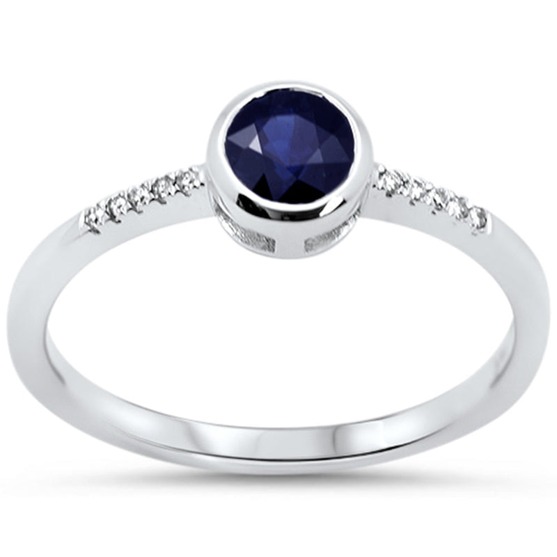 SPECIAL!.57ct G SI 14KT White Gold Diamond & Round Shape Blue Sapphire Gemstone Ring Size 6.5