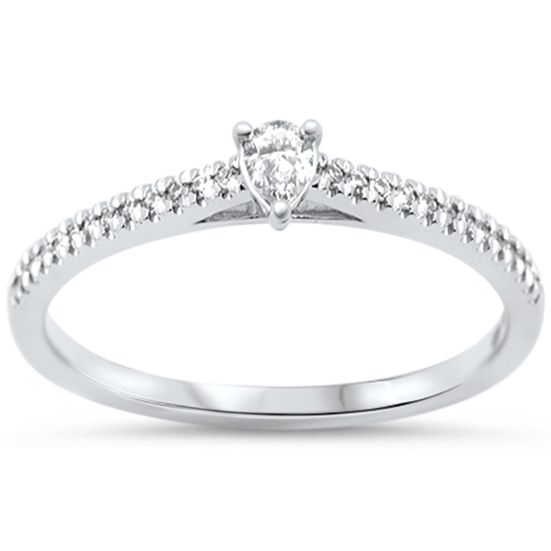 SPECIAL!.20ct G SI 14KT White Gold Pear Diamond Petite Engagement Ring Size 7