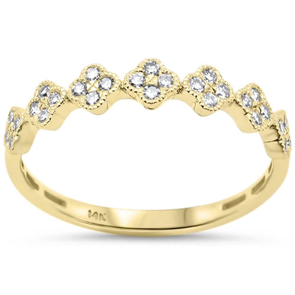 .20ct G SI 14K Yellow Gold Diamond Clover Band Ring Size 6.5