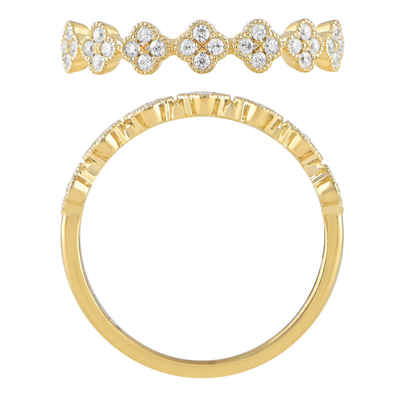 .20ct G SI 14K Yellow Gold Diamond Clover Band Ring Size 6.5