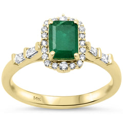 SPECIAL!.95ct G SI 14K Yellow Gold Diamond & Emerald Gemstone Ring Size 6.5