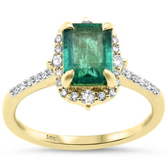 SPECIAL!1.84ct G SI 14K Yellow Gold Diamond & Emerald Gemstone Ring Size 6.5