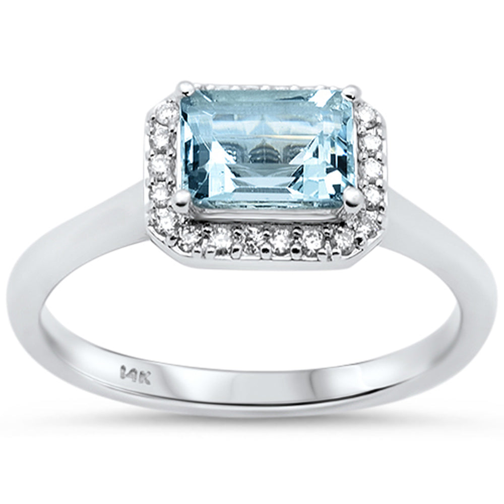SPECIAL!1.00ct G SI 14K White Gold Diamond & Aquamarine Gemstone Ring Size 6.5