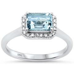 SPECIAL!1.00ct G SI 14K White Gold Diamond & Aquamarine Gemstone Ring Size 6.5