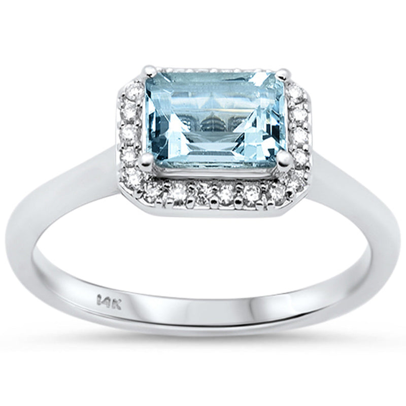 SPECIAL!1.00ct G SI 14K White Gold Diamond & Aquamarine Gemstone Ring Size 6.5