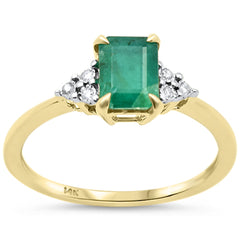 SPECIAL!.68ct G SI 14K Yellow Gold Diamond & Emerald Gemstone Ring Size 6.5
