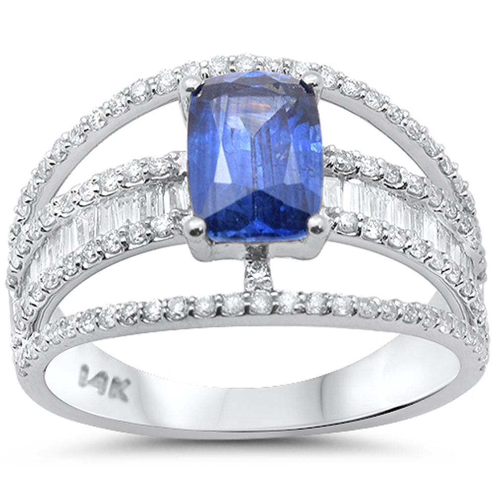 SPECIAL!2.30ct G SI 14K White Gold Diamond & Cushion Cut Blue Sapphire Gemstone Ring Size 6.5