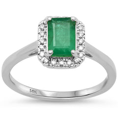 SPECIAL!1.33ct G SI 14K White Gold Emerald Gemstone & Diamond Ring Size 6.5