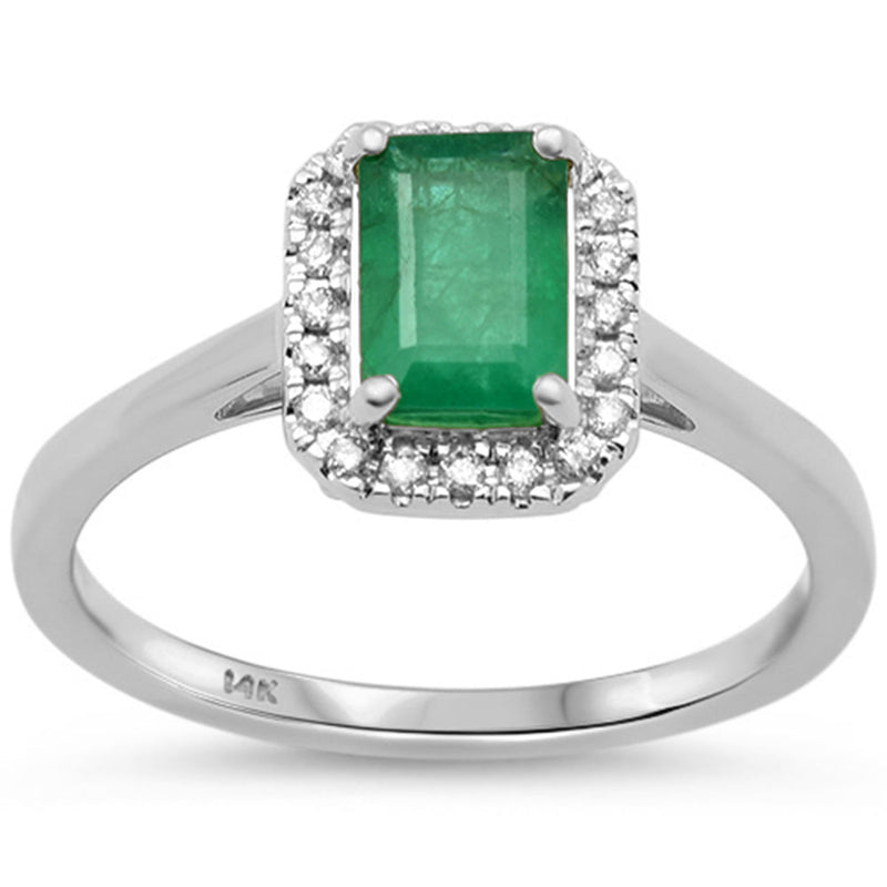 SPECIAL!1.33ct G SI 14K White Gold Emerald Gemstone & Diamond Ring Size 6.5
