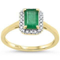SPECIAL!.96ct G SI 14K Yellow Gold Diamond & Emerald Gemstone Ring Size 6.5