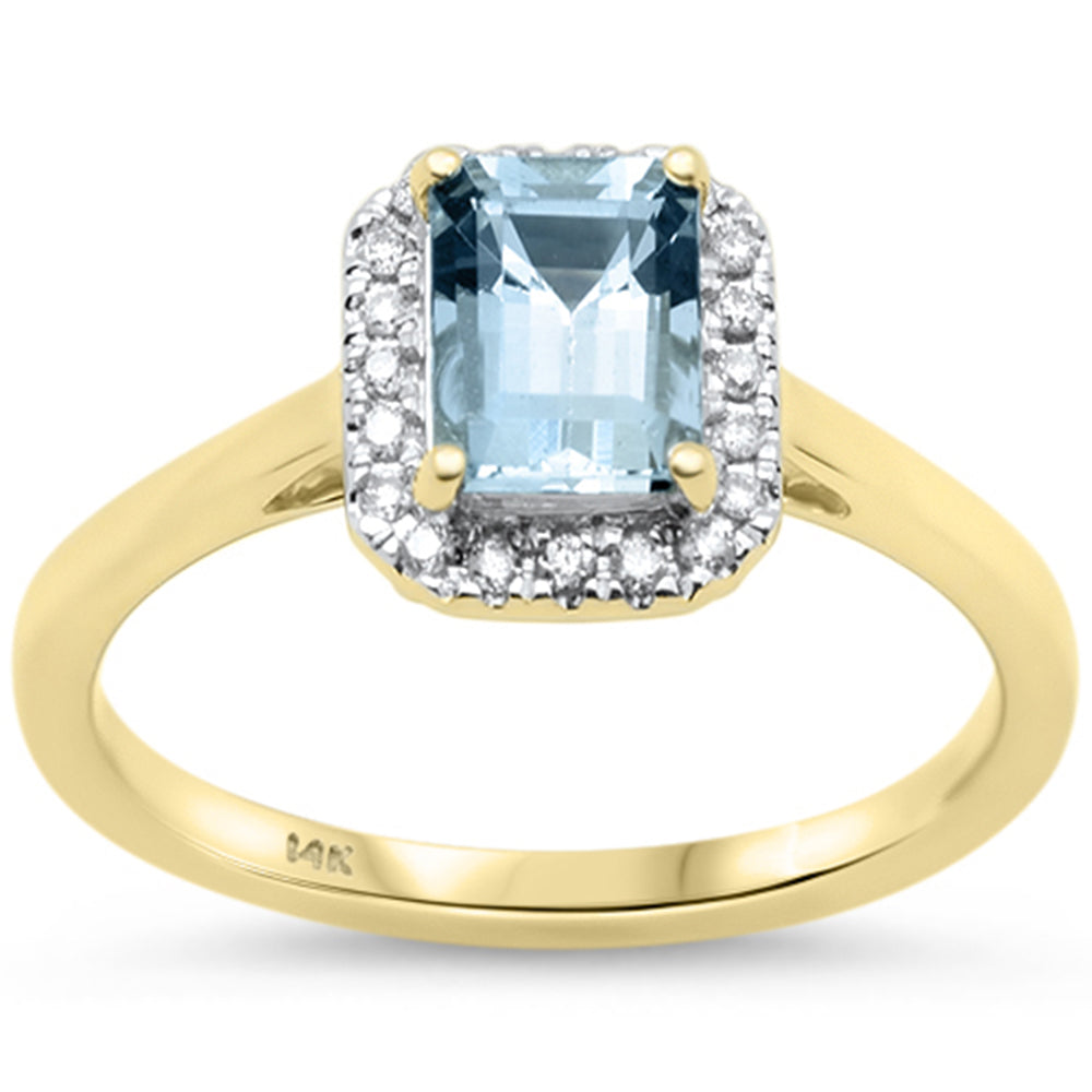 SPECIAL!1.08ct G SI 14K Yellow Gold Aquamarine Gemstone & Diamond Ring Size 6.5