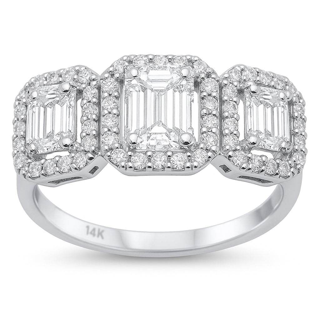 SPECIAL! 1.90ct G SI 14K White Gold Diamond & Emerald Cut Engagement Ring Size 6.5