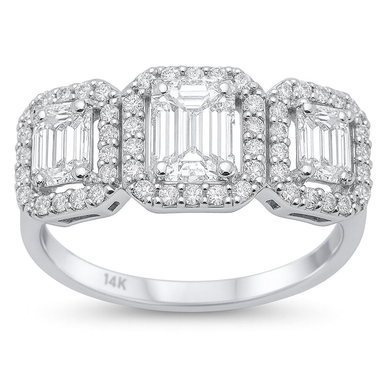 SPECIAL! 1.90ct G SI 14K White Gold Diamond & Emerald Cut Engagement Ring Size 6.5
