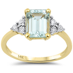 SPECIAL! 2.09ct G SI 14K Yellow Gold Diamond & Aquamarine Gemstone Ring Size 6.5